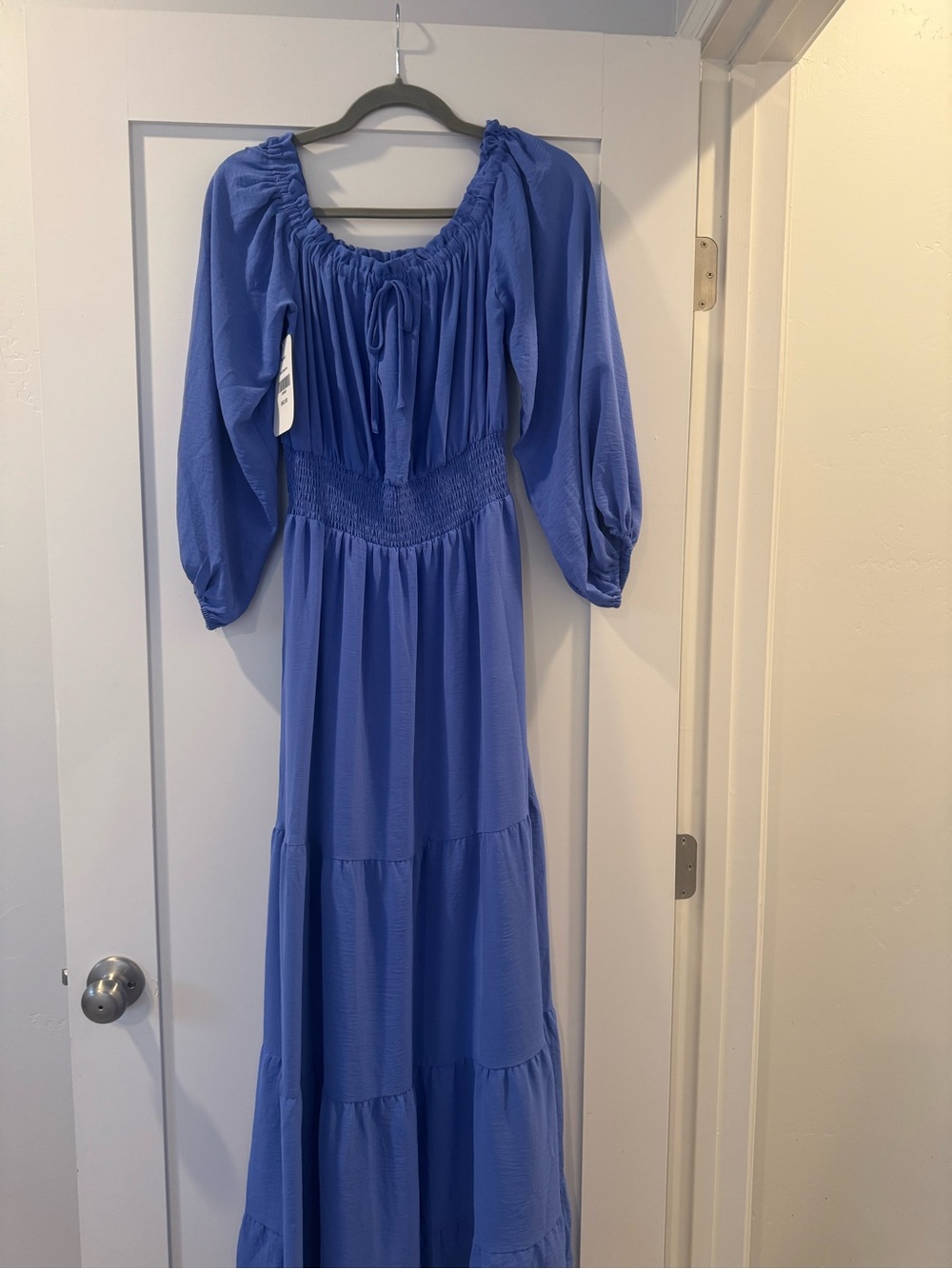Royal Blue Off-Shoulder Smocked Maxi Dress
